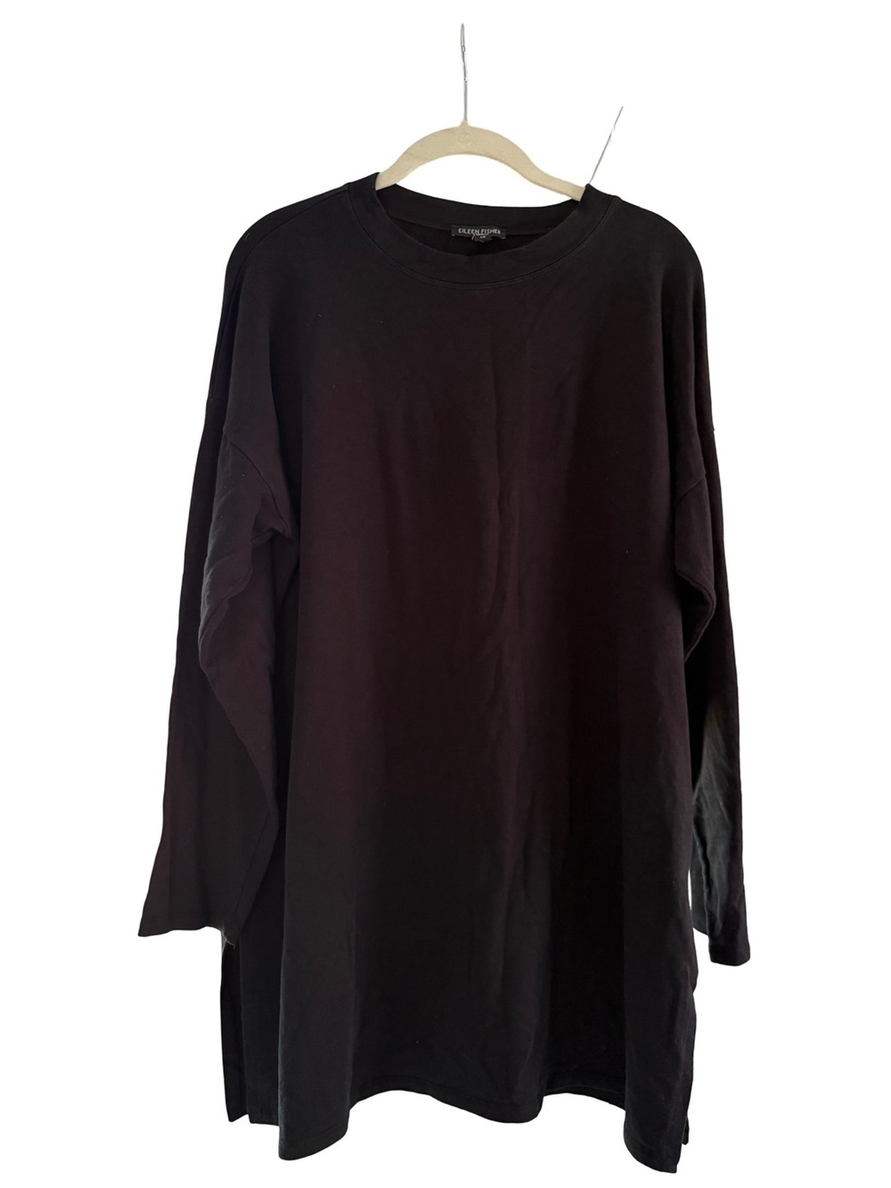 Eileen Fisher Longline Tencel Long Sleeve Black Top Size Large